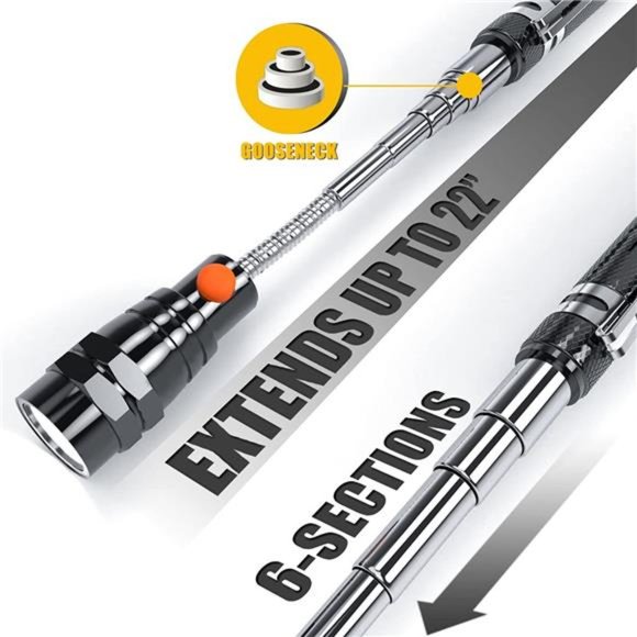 Magnetic Pickup Tool with 3 LED Lights, Telescoping Magnet Flashlight, Black - Picture 3 of 7